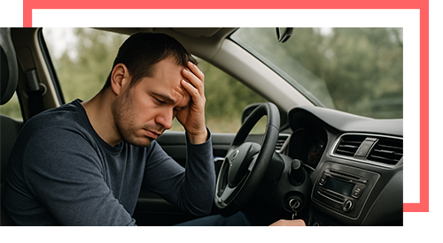 Man frustrated in car with ignition not starting in Atlanta