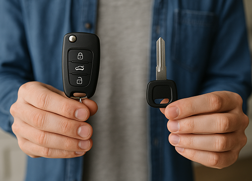 Technician cutting and programming a smart key for a Fayetteville resident