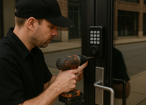 Professional locksmith rekeying office locks to prevent business disruption in Lithia Springs GA